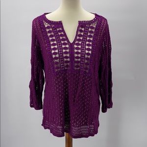Chico’s Purple Open Weave Crochet Top Size 3